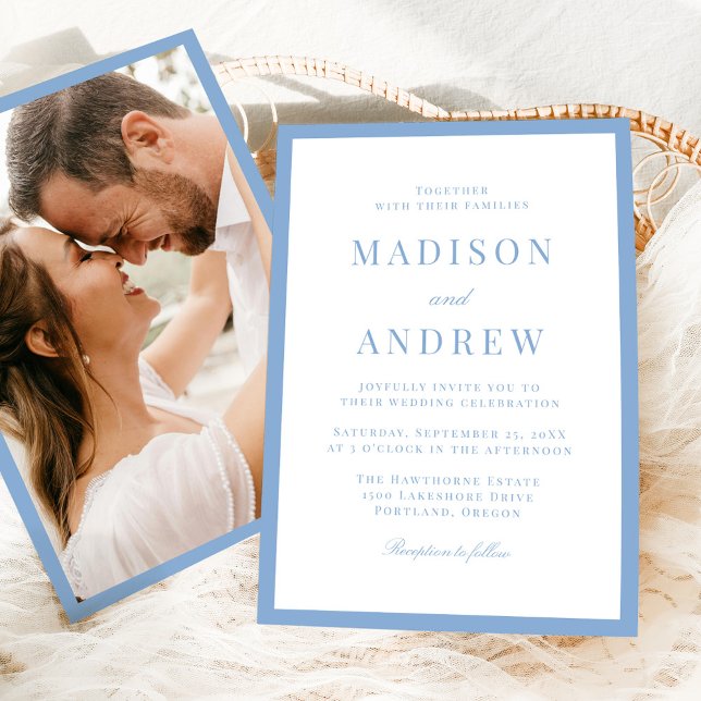 Invitation Modern Blue Border Photo Wedding (Créateur téléchargé)