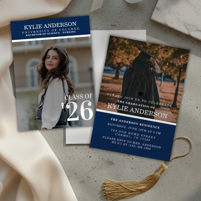 Invitation Modern Blue College Graduation Senior Photo (Modern Blue College Graduation Senior Photo Invitation)
