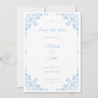 Invitation Modern Blue Filigree French Country Save the Date