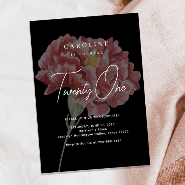 Invitation Modern Blush Carnation Black Birthday (Créateur téléchargé)