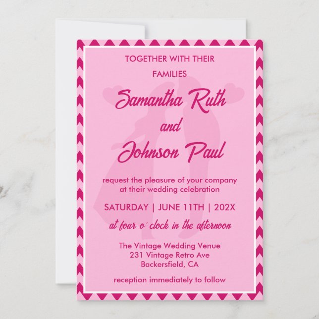 Invitation Modern Blush Pink Chevron QR Code Photo Wedding (Devant)