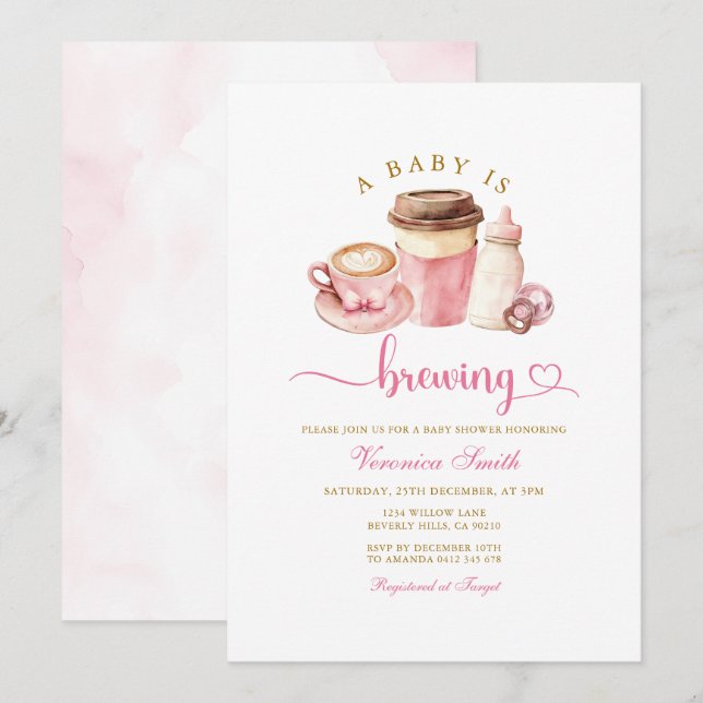 Invitation Modern Blush Pink Coffee Theme Latte Baby Shower (Devant / Derrière)