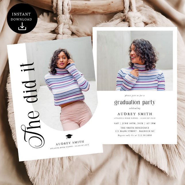 Invitation Modern Boho Arch 2 Photos Graduation (Créateur téléchargé)