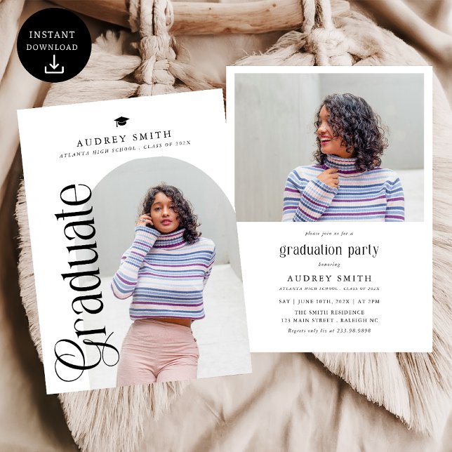 Invitation Modern Boho Arch 2 Photos Graduation (Créateur téléchargé)