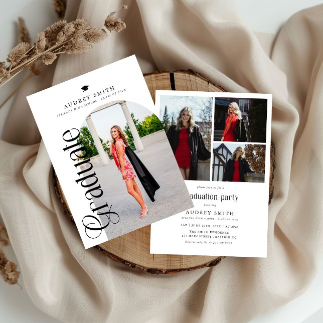 Invitation Modern Boho Arch 4 Photos Graduation (Créateur téléchargé)