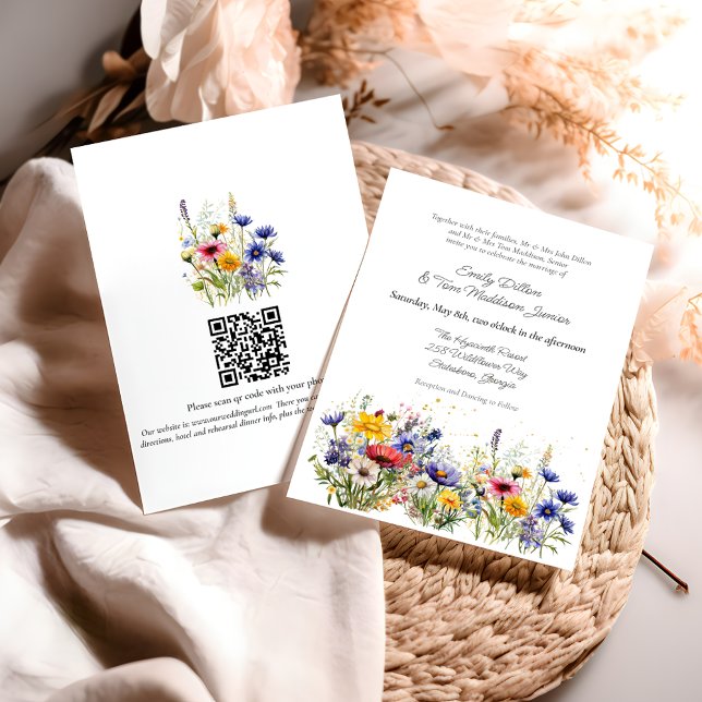 Invitation Modern Boho Wildflower QR Code Wedding (Créateur téléchargé)