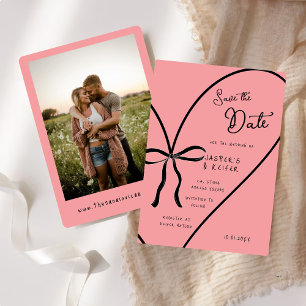 Invitation Modern Bold Heart Bow Photo Mariage Enregistrer La