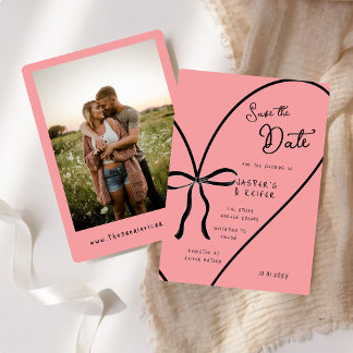 Invitation Modern Bold Heart Bow Photo Mariage Enregistrer La