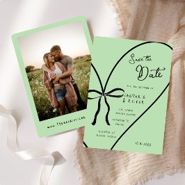 Invitation Modern Bold Heart Bow Photo Mariage Enregistrer La