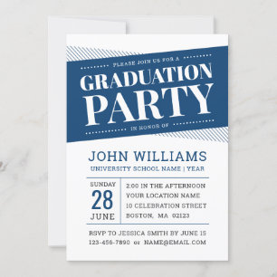 Invitation Modern Bold Navy Blue White Graduation Party