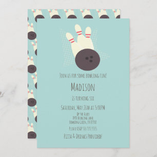 Invitation Modern Bowling Alley fête d'anniversaire Turquoise