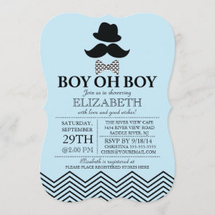 Invitation Modern Boy Oh Boy Little Man Mustache Baby shower