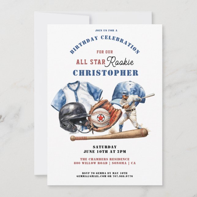 Invitation Modern Boys Sports Baseball Stade Anniversaire (Devant)