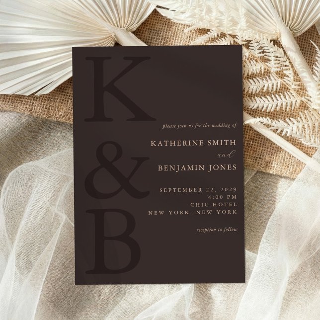 Invitation Modern Brown Monogram Minimalist Wedding (Créateur téléchargé)