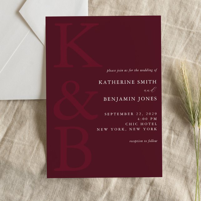 Invitation Modern Burgundy Monogram Minimalist Wedding (Créateur téléchargé)