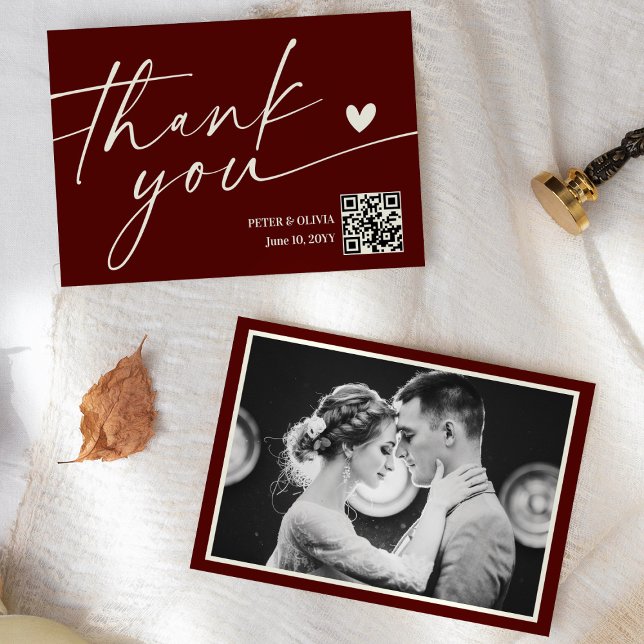 Invitation Modern Burgundy QR Code Wedding Thank You Card (Créateur téléchargé)