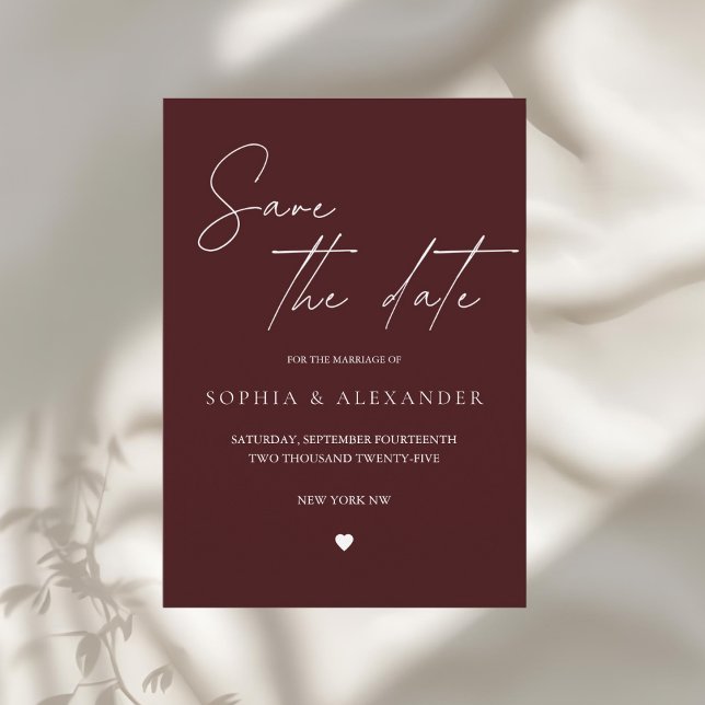 Invitation Modern Burgundy Save the Date (Créateur téléchargé)