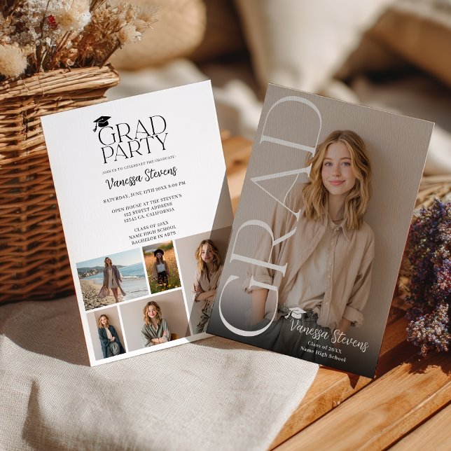 Invitation Modern Casual Simple Trendy 6 photos graduation (Modern Casual Simple Trendy 6 photos graduation Invitation)