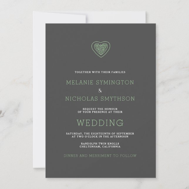 Invitation Modern Celtic Heart Irish Wedding Invitation, 3981 (Devant)