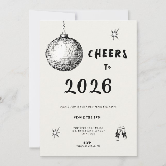 Invitation Modern Cheers to New Year 2026 Bold Typo (Devant)