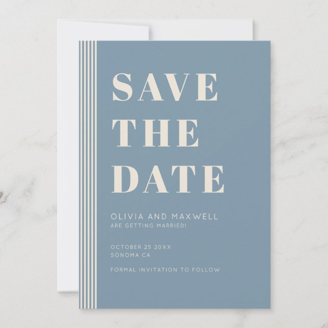 Invitation Modern Classic Save The Date Blue Striped Wedding  (Devant)
