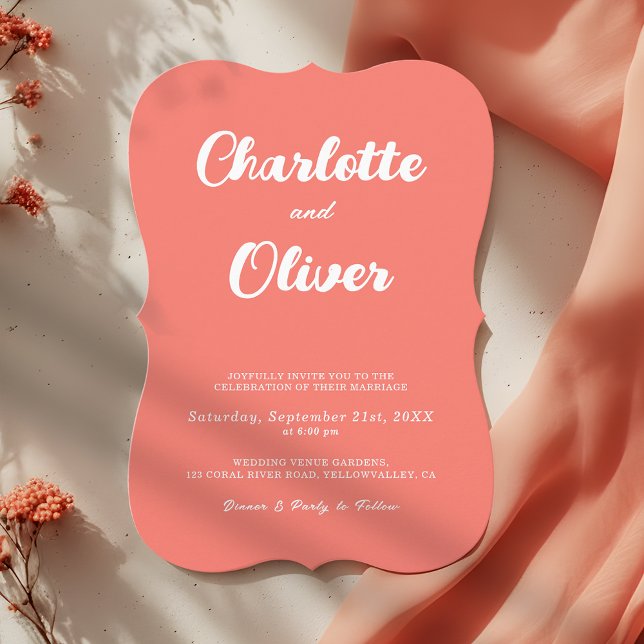 Invitation Modern Coral Union Script Decorative Wedding (Créateur téléchargé)
