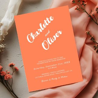 Invitation Modern Coral Union Script Orange Wedding