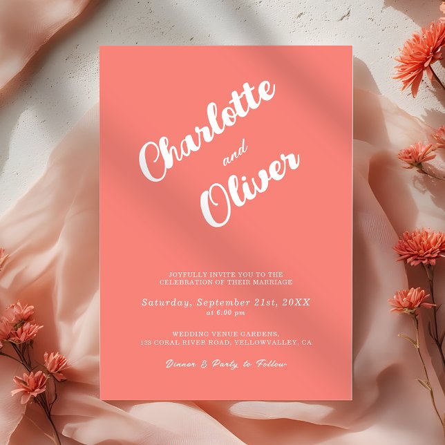 Invitation Modern Coral Union Script Pink Wedding (Créateur téléchargé)