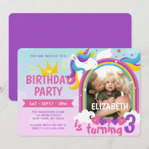 Invitation Modern Cute Rainbow Unicorn Photo Anniversaire