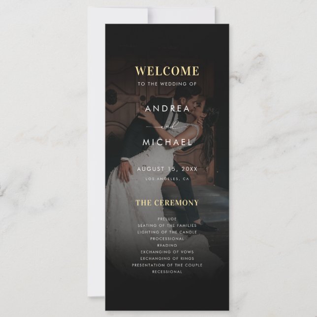 Invitation Modern Dark Faded Photo Gold & Black Wedding (Devant)