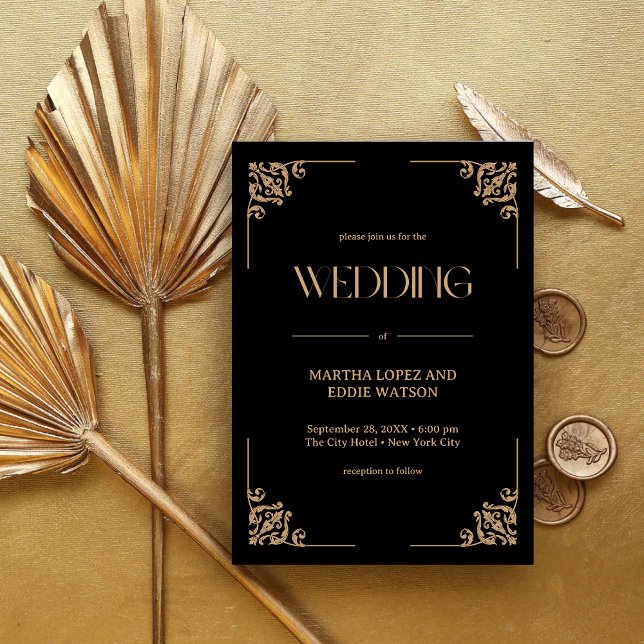 Invitation Modern Deco | Elegant Black and Gold Wedding (Créateur téléchargé)