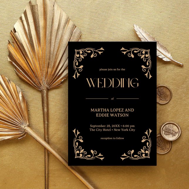 Invitation Modern Deco | Elegant Black and Gold Wedding (Créateur téléchargé)
