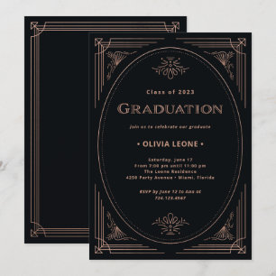 Invitation Modern Deco   Faux Rose Or et Noir Diplôme