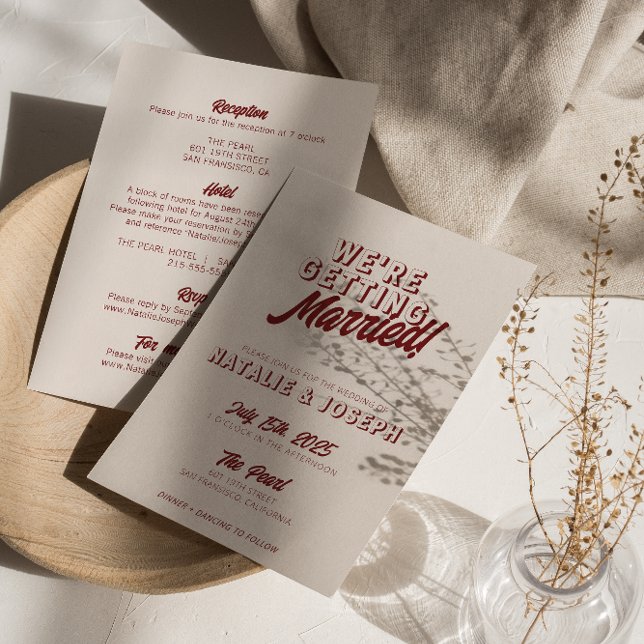 Invitation Modern Deep Red Retro Bold All In One Wedding (Créateur téléchargé)