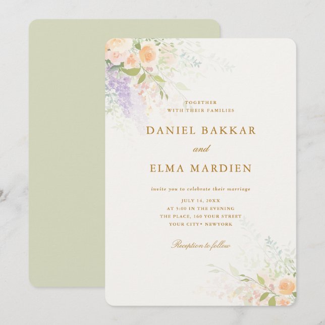 Invitation Modern Elegant Boho Wildflower Wedding (Devant / Derrière)