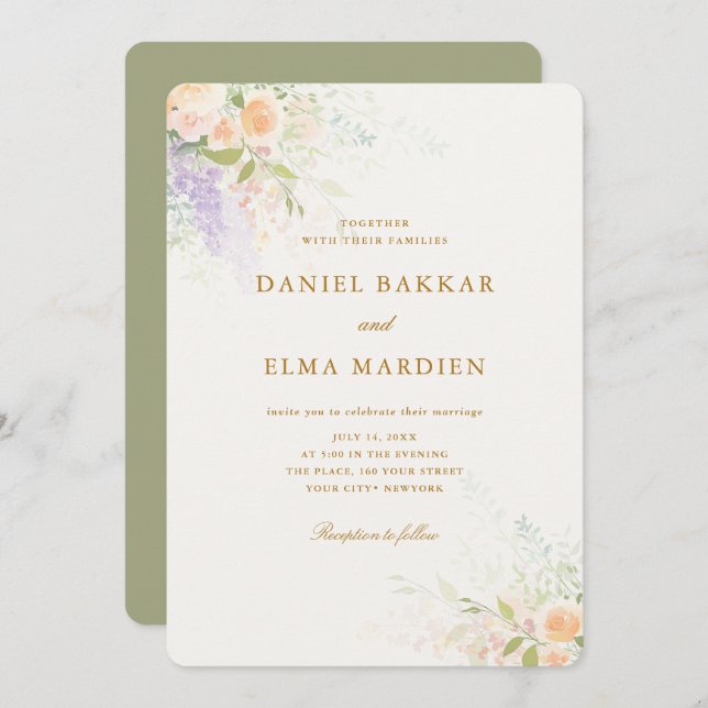 Invitation Modern Elegant Boho Wildflower Wedding (Devant / Derrière)