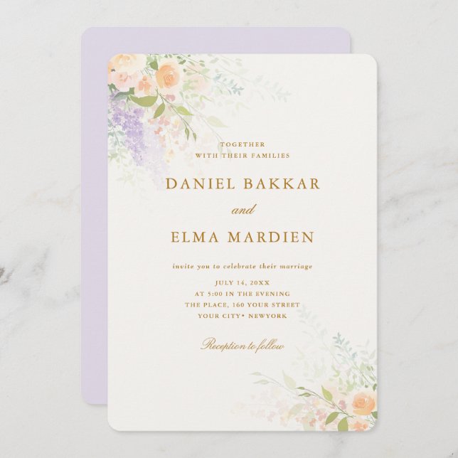 Invitation Modern Elegant Boho Wildflower Wedding (Devant / Derrière)