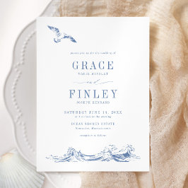 Invitation Modern Elegant Coastal Chic Blue Wedding