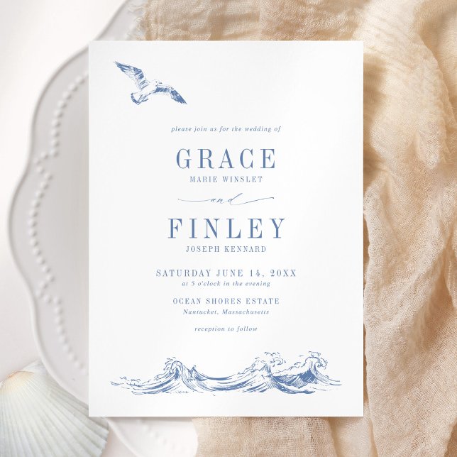 Invitation Modern Elegant Coastal Chic Blue Wedding (Créateur téléchargé)