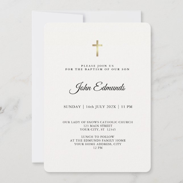 Invitation Modern Elegant Gold & Black Calligraphy Baptism  (Devant)