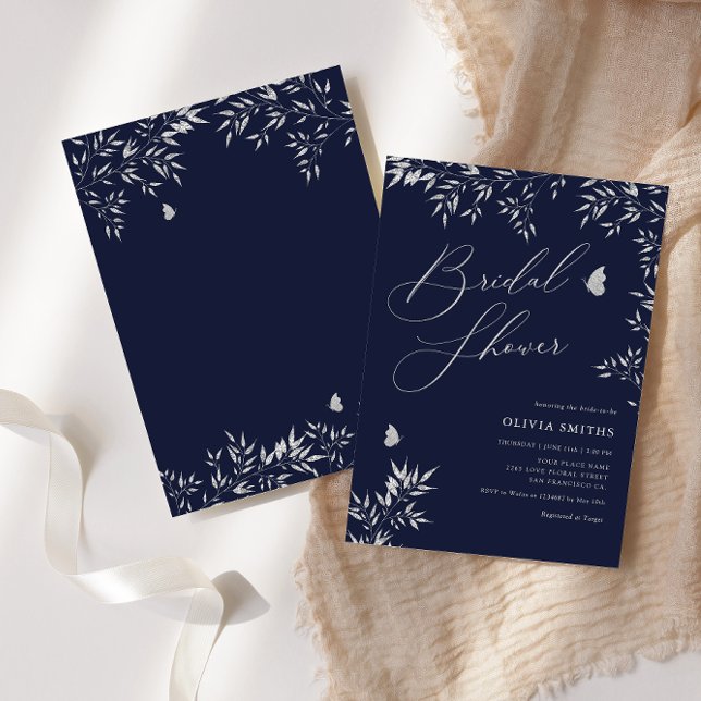 Invitation Modern Elegant Navy Blue Boho Floral Bridal Shower (Créateur téléchargé)