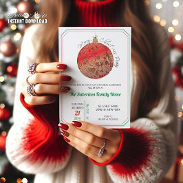 Invitation Modern Elegant Red Christmas Doodle Ornament