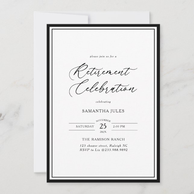 Invitation Modern Elegant Script Retirement Celebration (Devant)