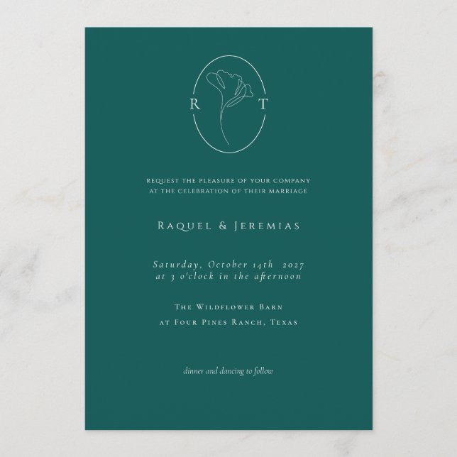 Invitation Modern Emerald Botanical Monogram Wedding (Devant)