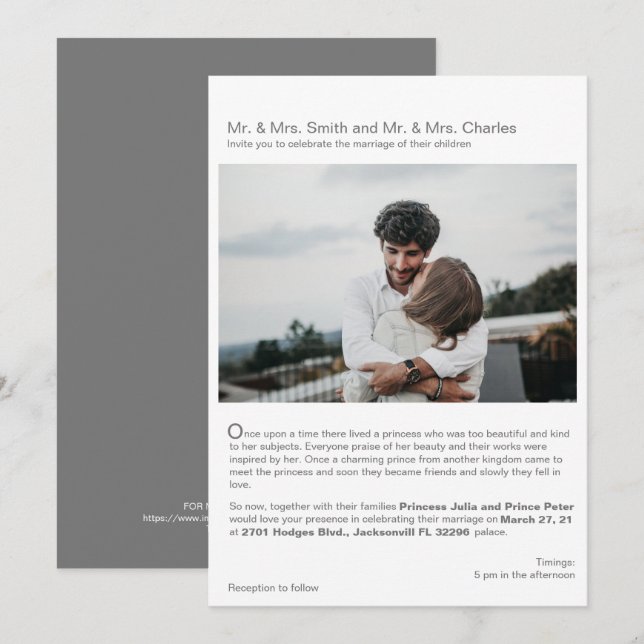 Invitation Modern Fairytale Love Story, Mariage photo (Devant / Derrière)