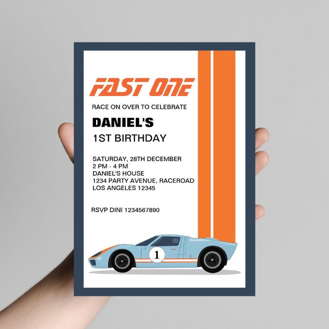 Invitation Modern Fast One Race Car 1er Anniversaire Fête (Créateur téléchargé)