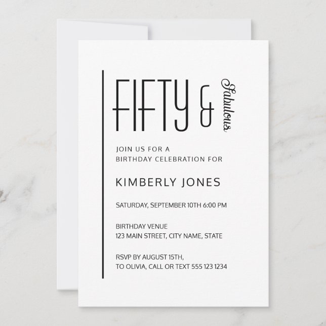 Invitation Modern Fifty & Fabulous Bold 50th Birthday Party (Devant)