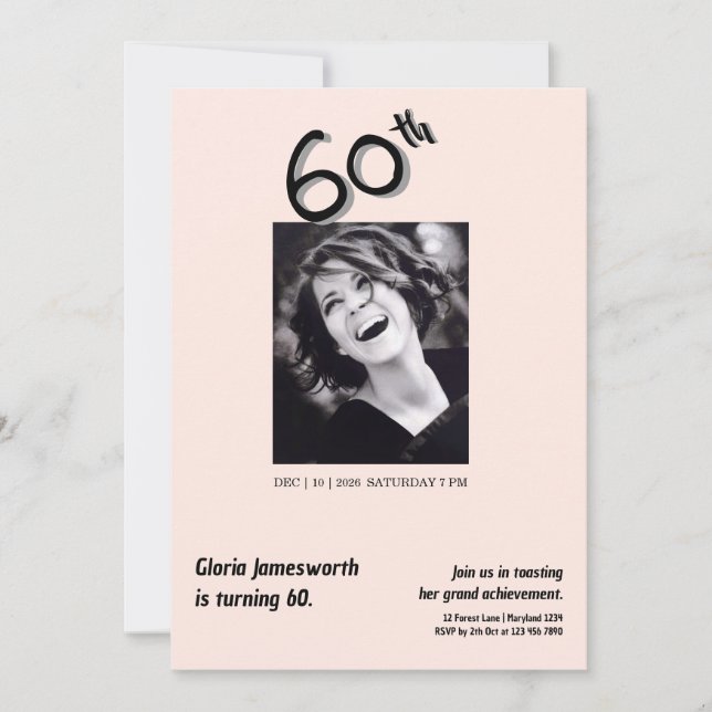 Invitation Modern Funny Light Pink Photo 60th Birthday  (Devant)