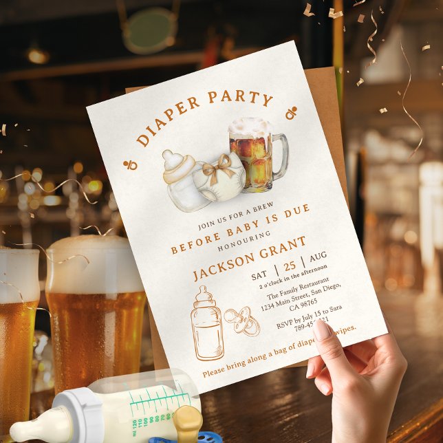 Invitation Modern Gender Neutral Beer Diaper Baby Shower (Modern Gender Neutral Beer Diaper Baby Shower Invitation)