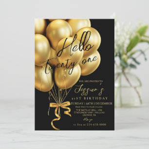 Invitation Modern Gold Script Black Bon Anniversaire Vingt Et
